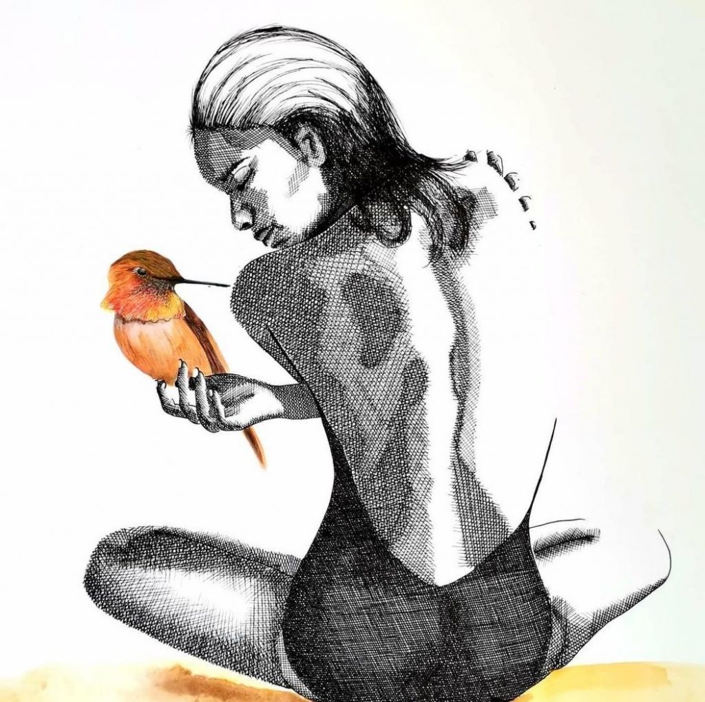 Misty-Delicate Med:_Pen & Colour Pencil Dim: 59 x 42cm Price: £198 (Limited Prints Available)