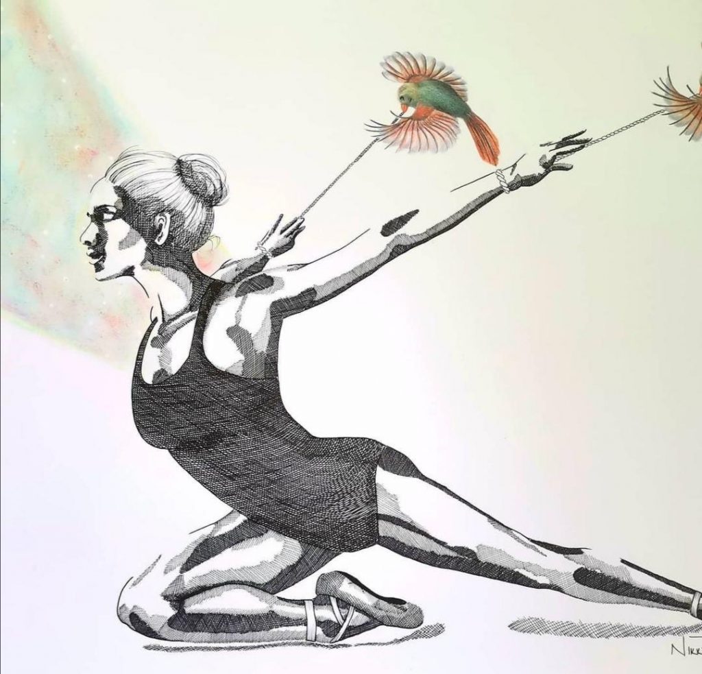 Misty-Don’t Leave Med: Pen & Colour Pencil Dim: 42×59cm Price: £198 (Limited Prints Available)