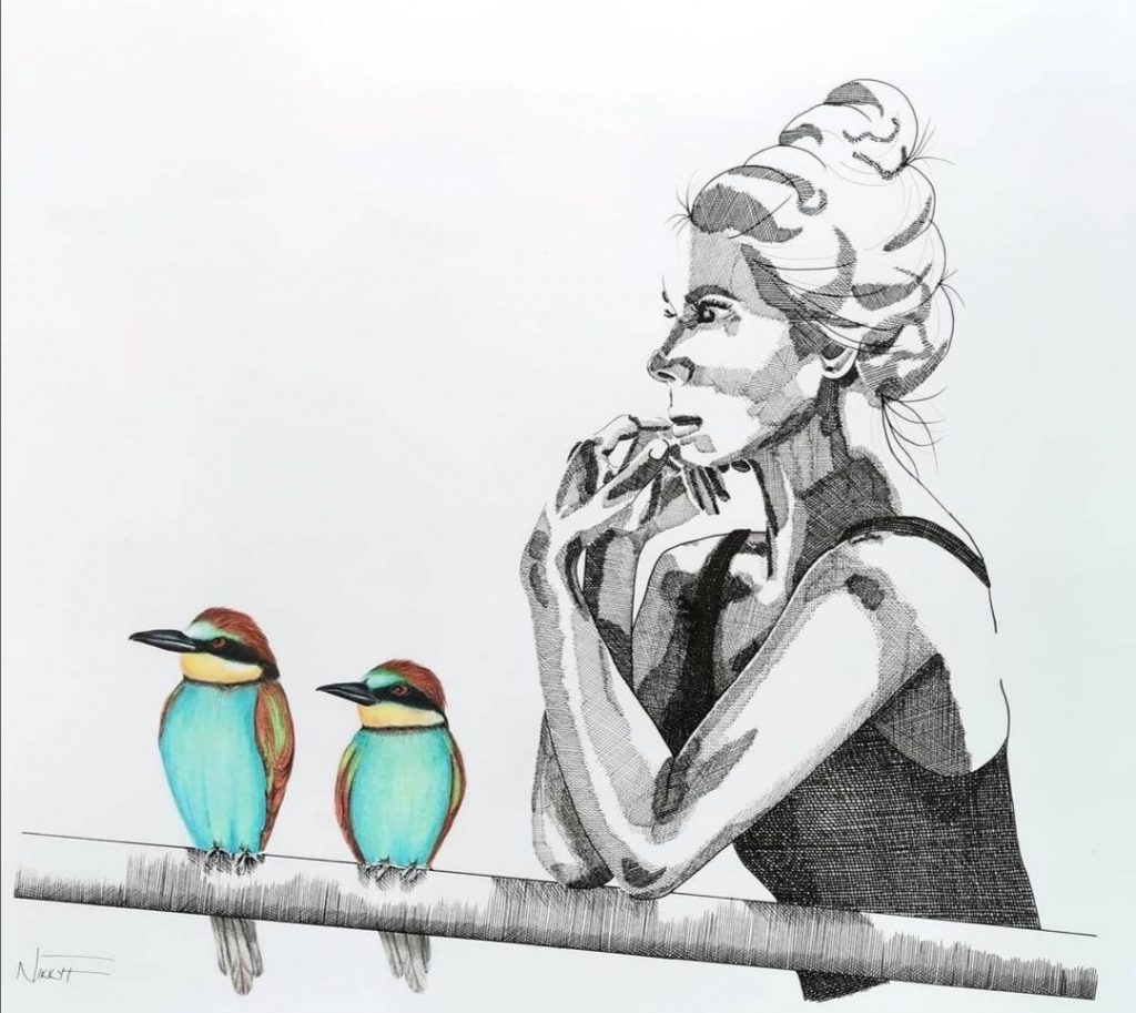 Misty-Learning Med: Pen & Colour Pencil Dim: 41 x 43cm Price: £140 (Limited Prints Available)