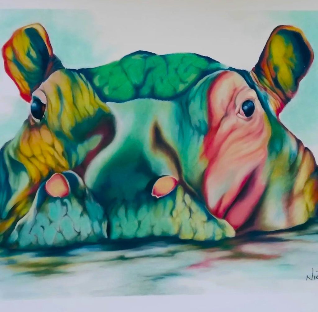Bathing Hippo Med: Pastels Dim: 40 x 30 cm Price: £220